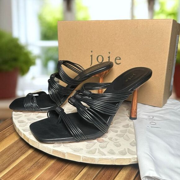 Joie $278 Olive Nappa Leather Corded Strappy Heel Sandal Wooden ABS Stiletto Sz - Picture 1 of 15